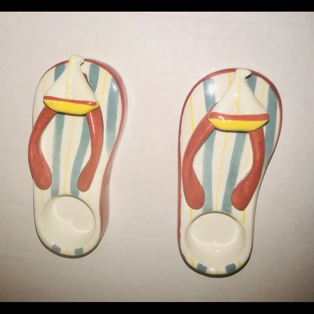 New Two Porcelain Candle Holders Flip Flop Shape Nantucket Home - Picture 10 of 12